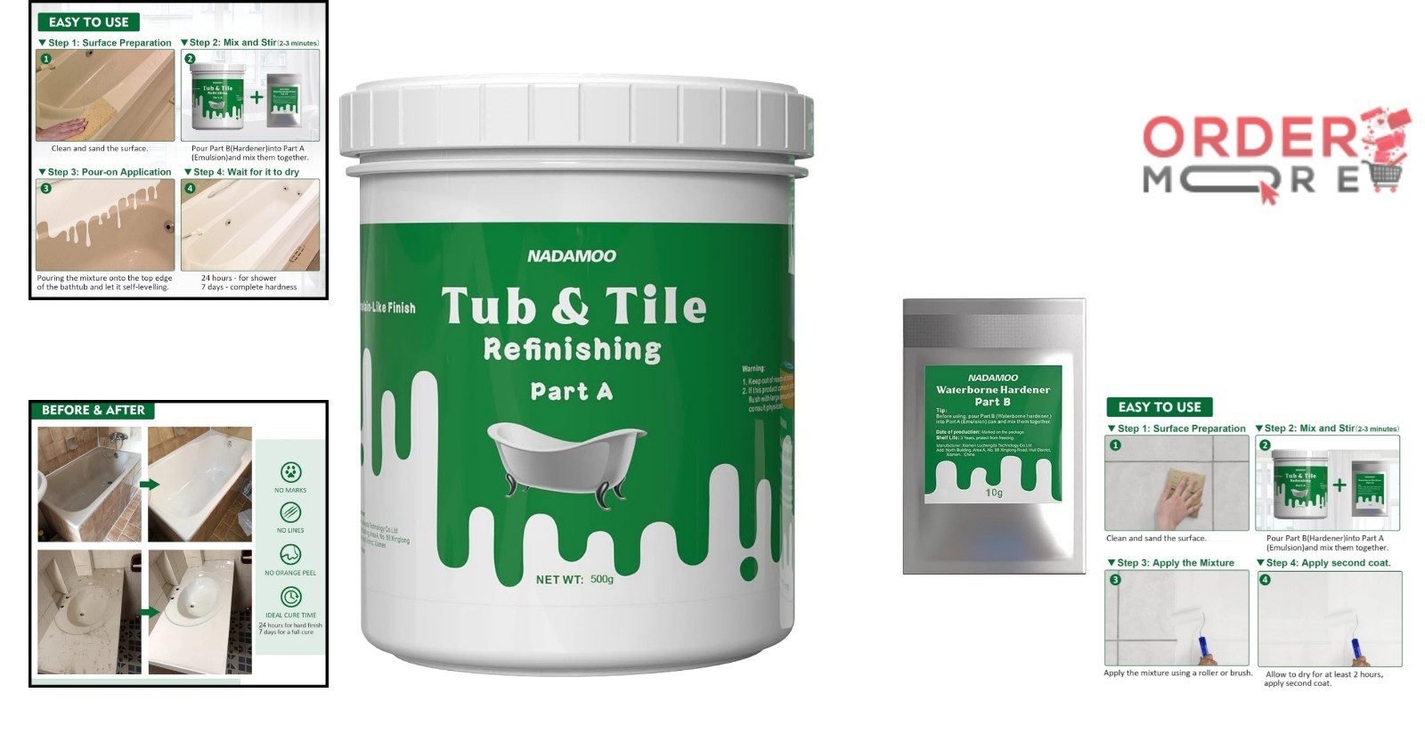 Tub Tile Refinishing Kit White Water Resistant Low Odor 17.5 oz