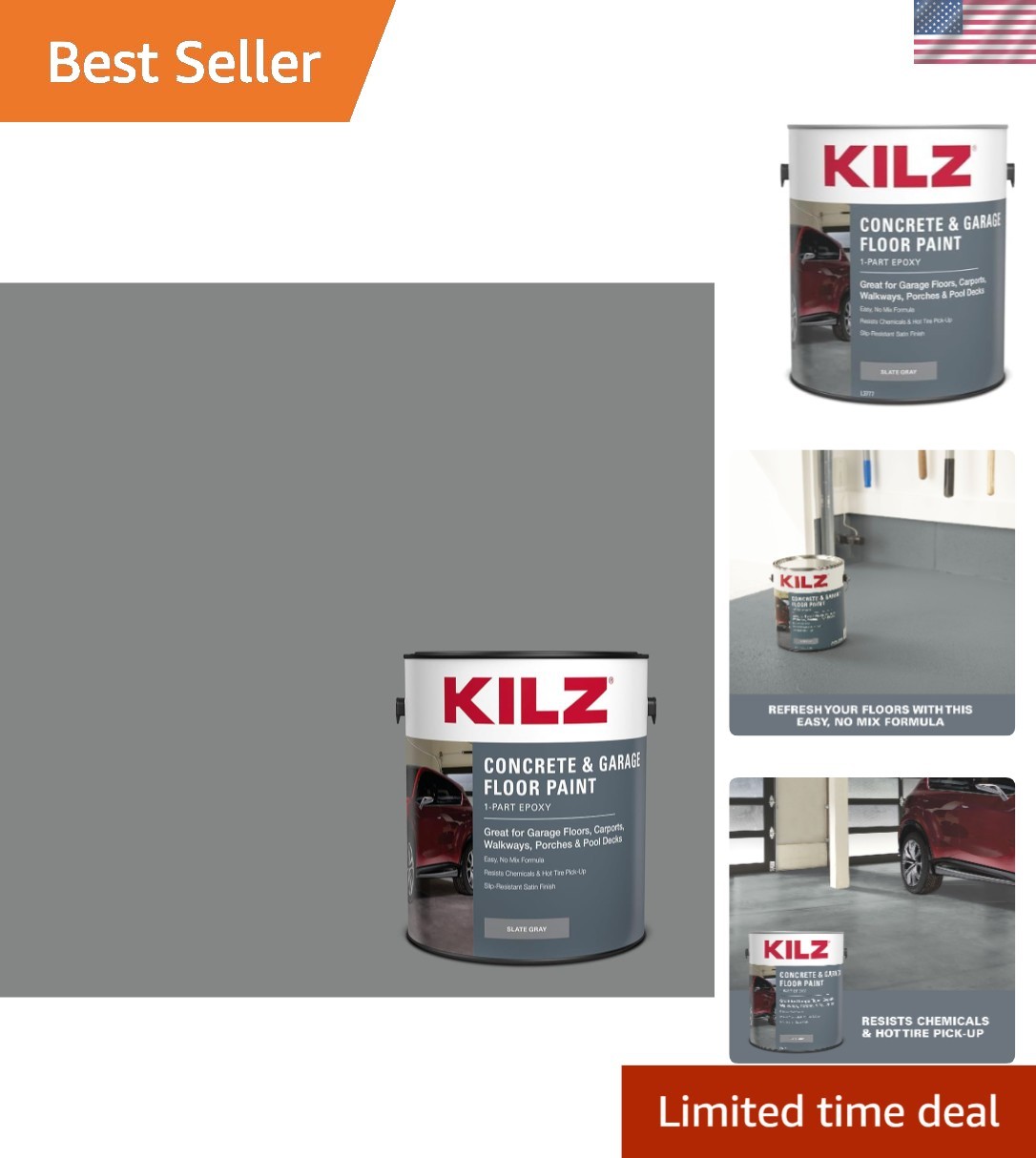 Slate Gray 1-Part Epoxy Paint for Concrete Floors – Easy Apply, Low-VOC, 128 Oz