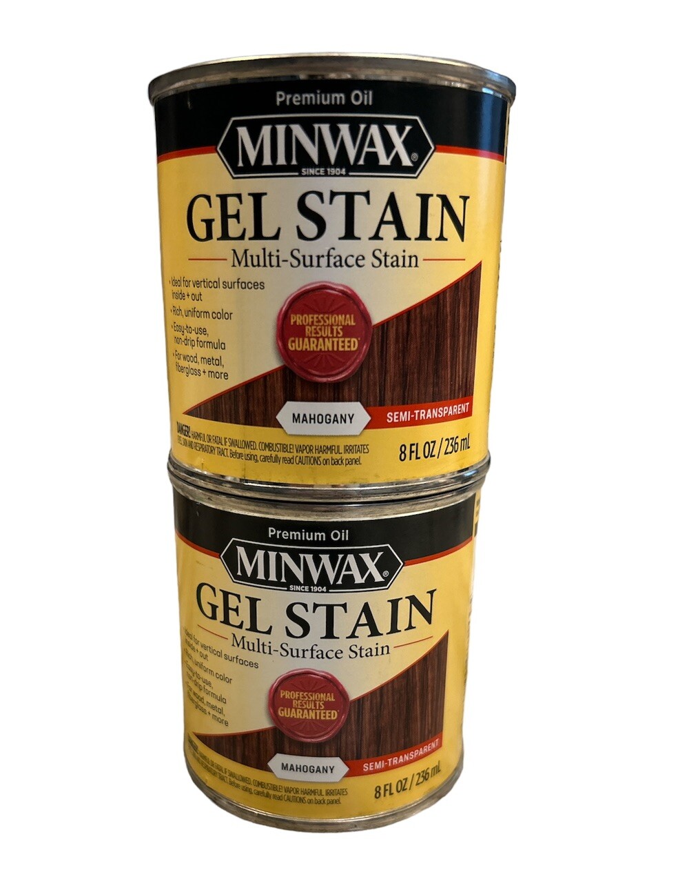 (2) Minwax Multi Surface Wood Gel Stain MAHOGANY 8 oz. Veneer FiberGlass