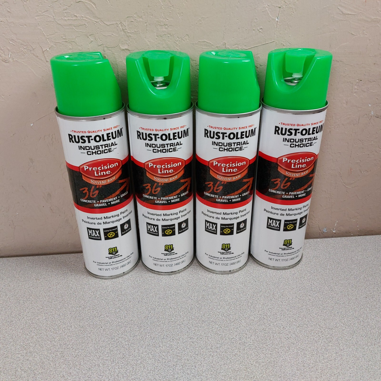 Lot 4 Rust-Oleum Precision Inverted Line Paint 350989V Fluoresc Green 17 oz NEW