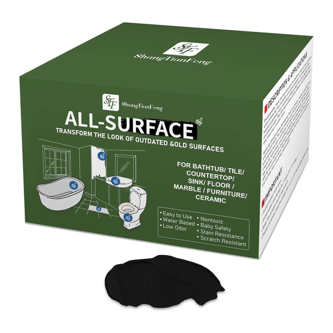 32Oz Black Ceramic tub and tile Paint Refinishing Kit Bathtub Bathroom wall Pain
