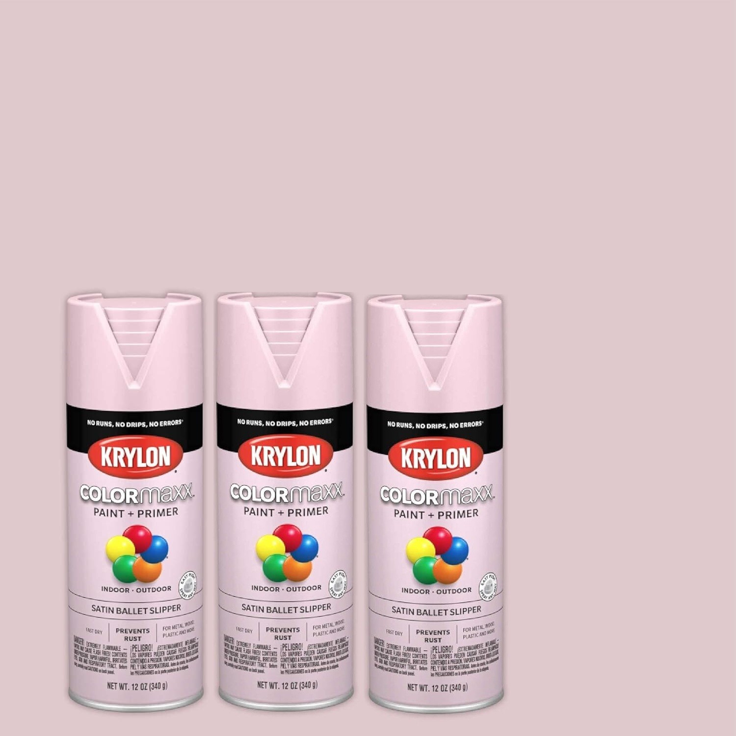 3 Krylon COLORmaxx Pink Gloss Spray Paint and Primer, 12 Ounce