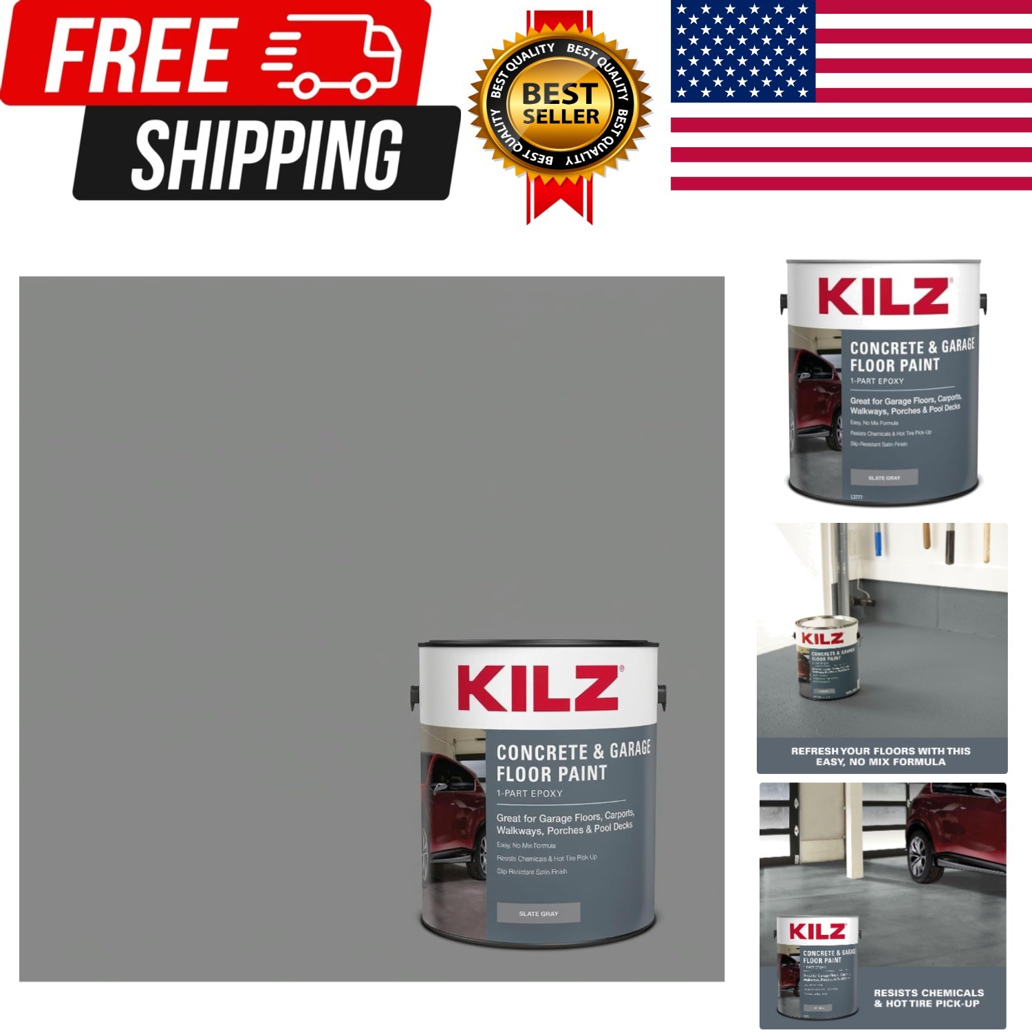 1-Part Epoxy Acrylic Concrete & Garage Floor Paint, Slate Gray, Satin, Interi…