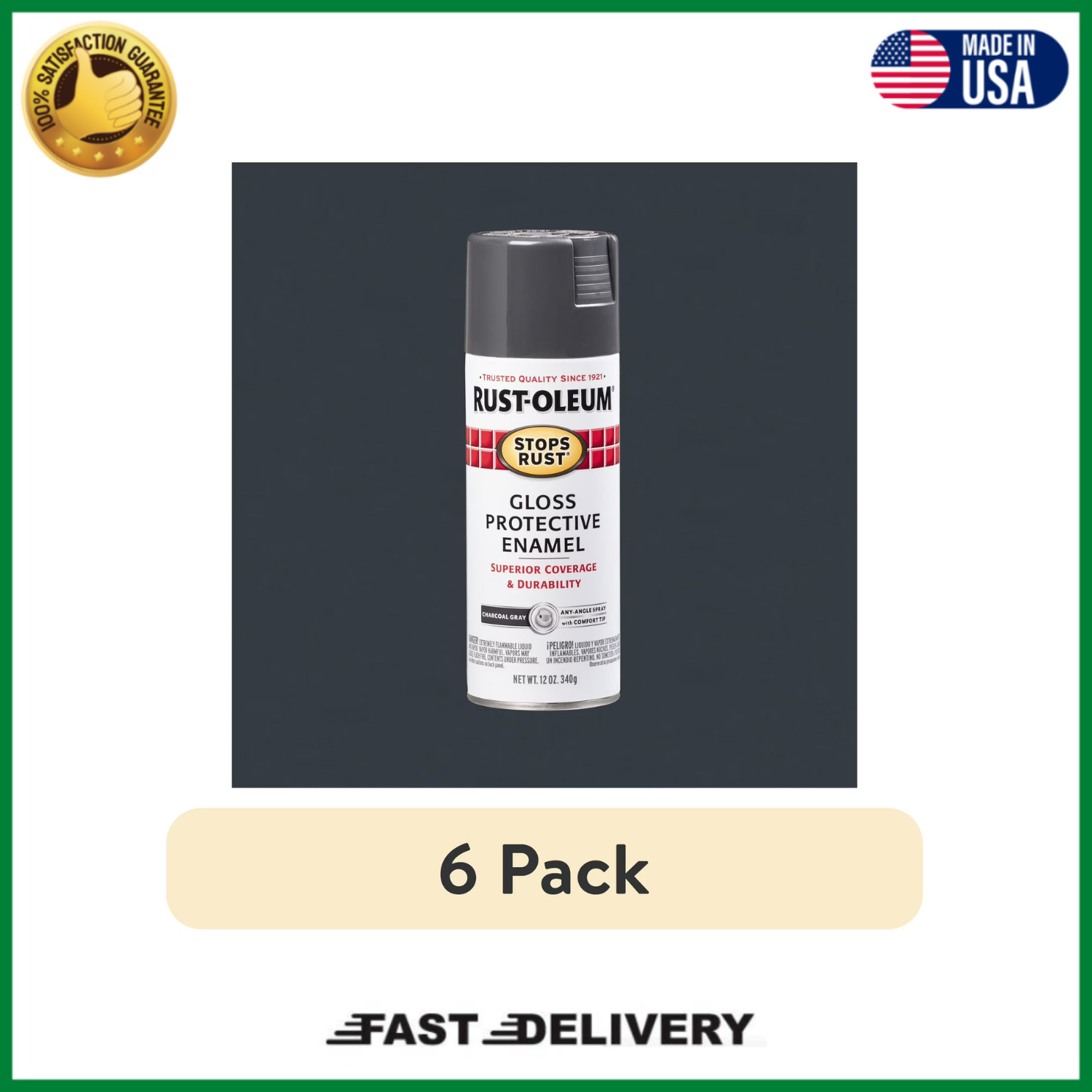 Rust-Oleum Stops Rust Gloss Spray Paint Charcoal Gray 12 oz 6 Pack