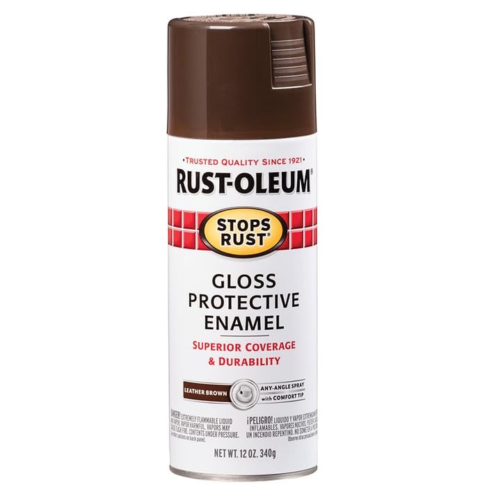 7775830 Stops Rust Spray Paint, 12 oz, Gloss Leather Brown