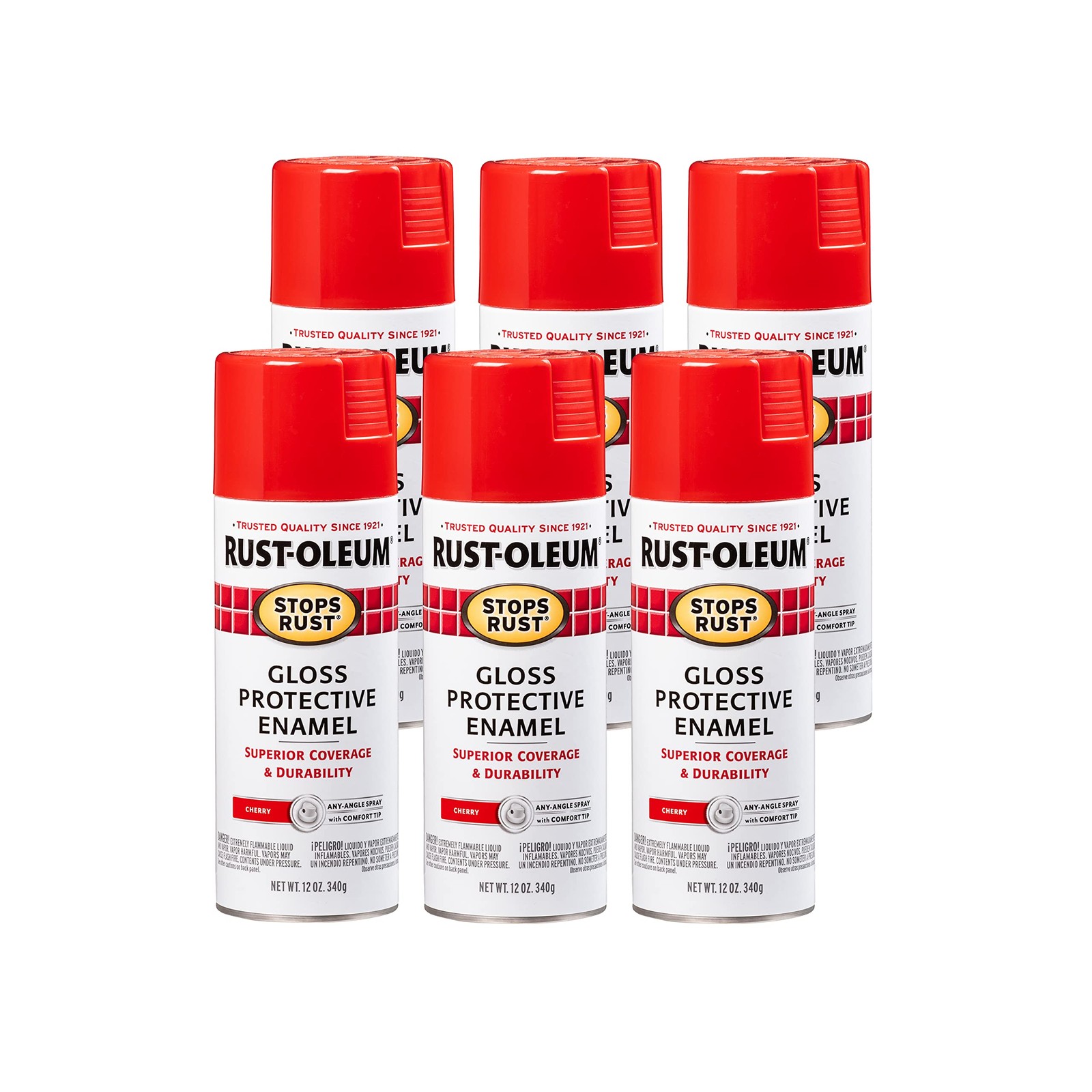 Rust-Oleum 248568-6PK Stops Rust Spray Paint, 12 oz, Gloss Cherry, 6 Pack