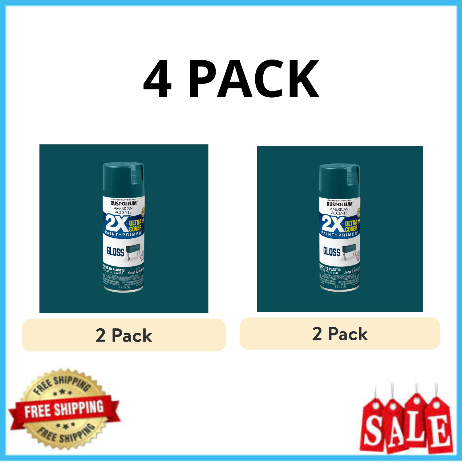 Rust-Oleum 2X Ultra Cover Gloss Spray Paint Deep Turquoise 12 oz, 4 Pack