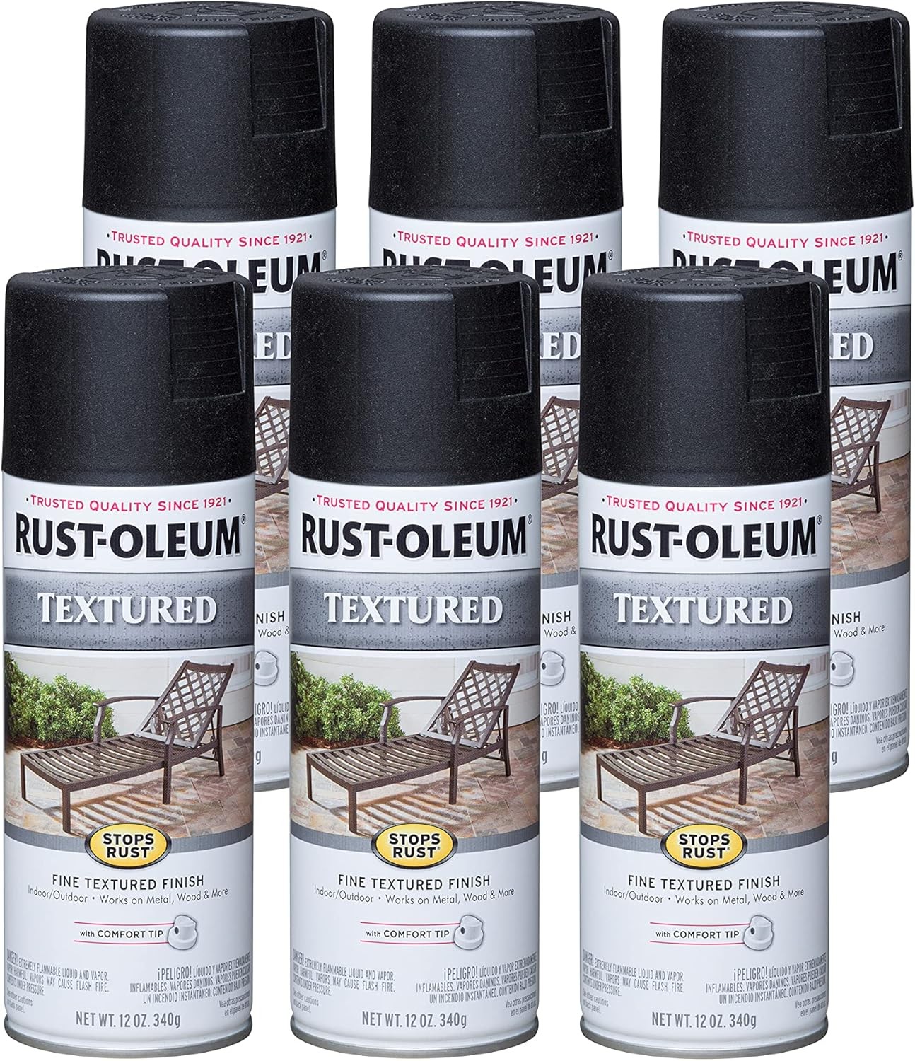 Rust-Oleum Anti-Rust Textured Spray Paint, 12 oz, Black, (Pack of 6)