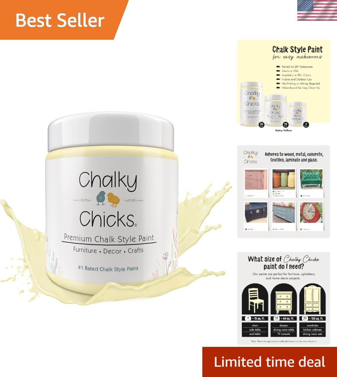 Versatile 4 Fl Oz Daisy Yellow Chalk Paint – Quick Drying for Furniture & Walls