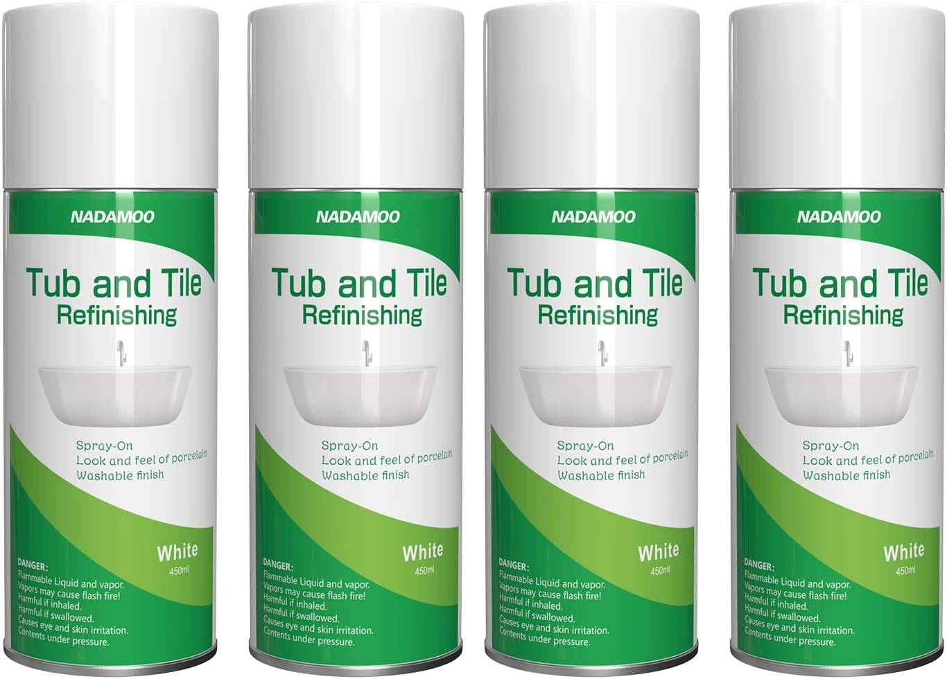 Tub and Tile Spray Paint White 450ml 4 Cans Aerosol Bathtub Refinishing Kit for