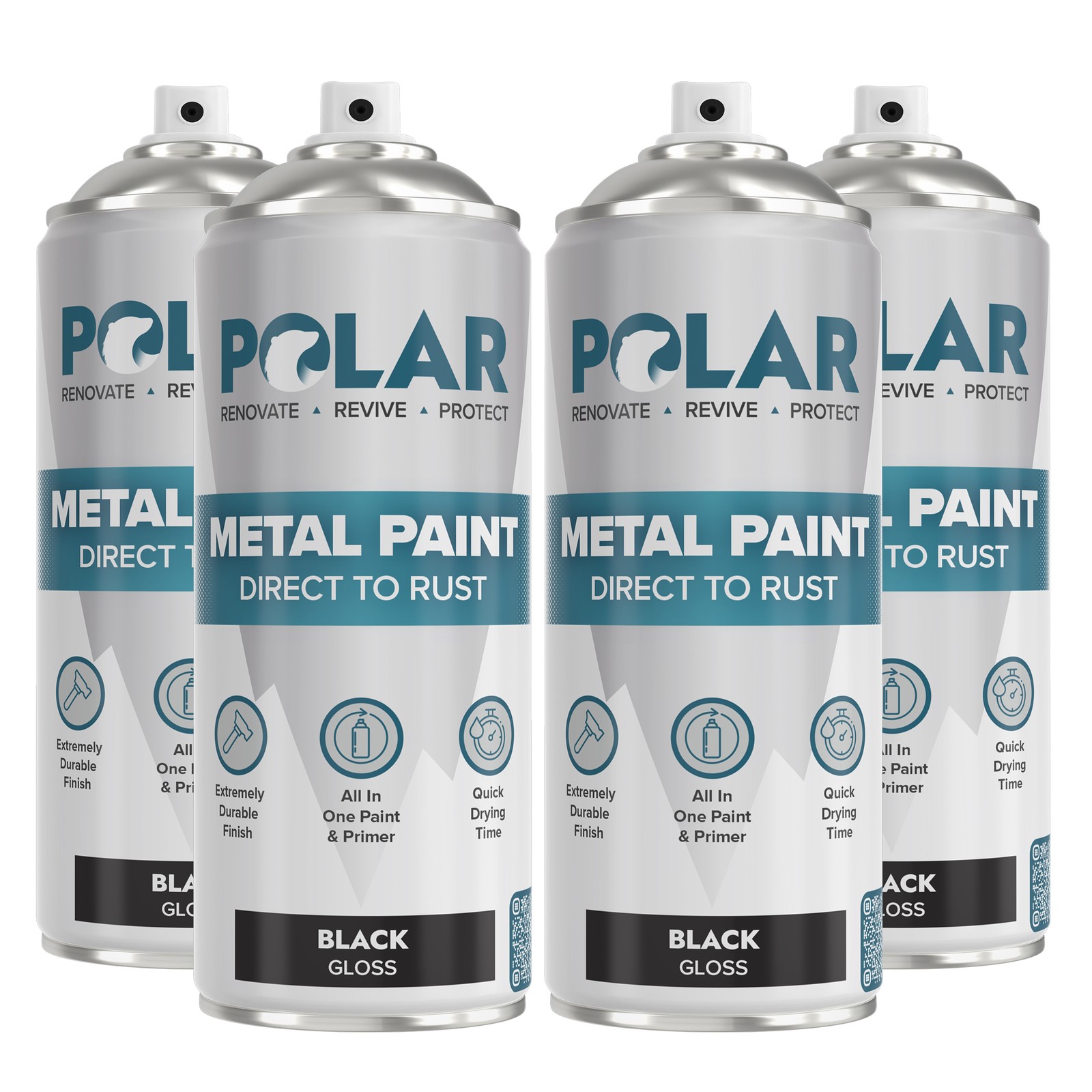 Polar Metal Paint Direct to Rust Spray, Gloss, Black, 13.5 Fl Oz, 4 Pack