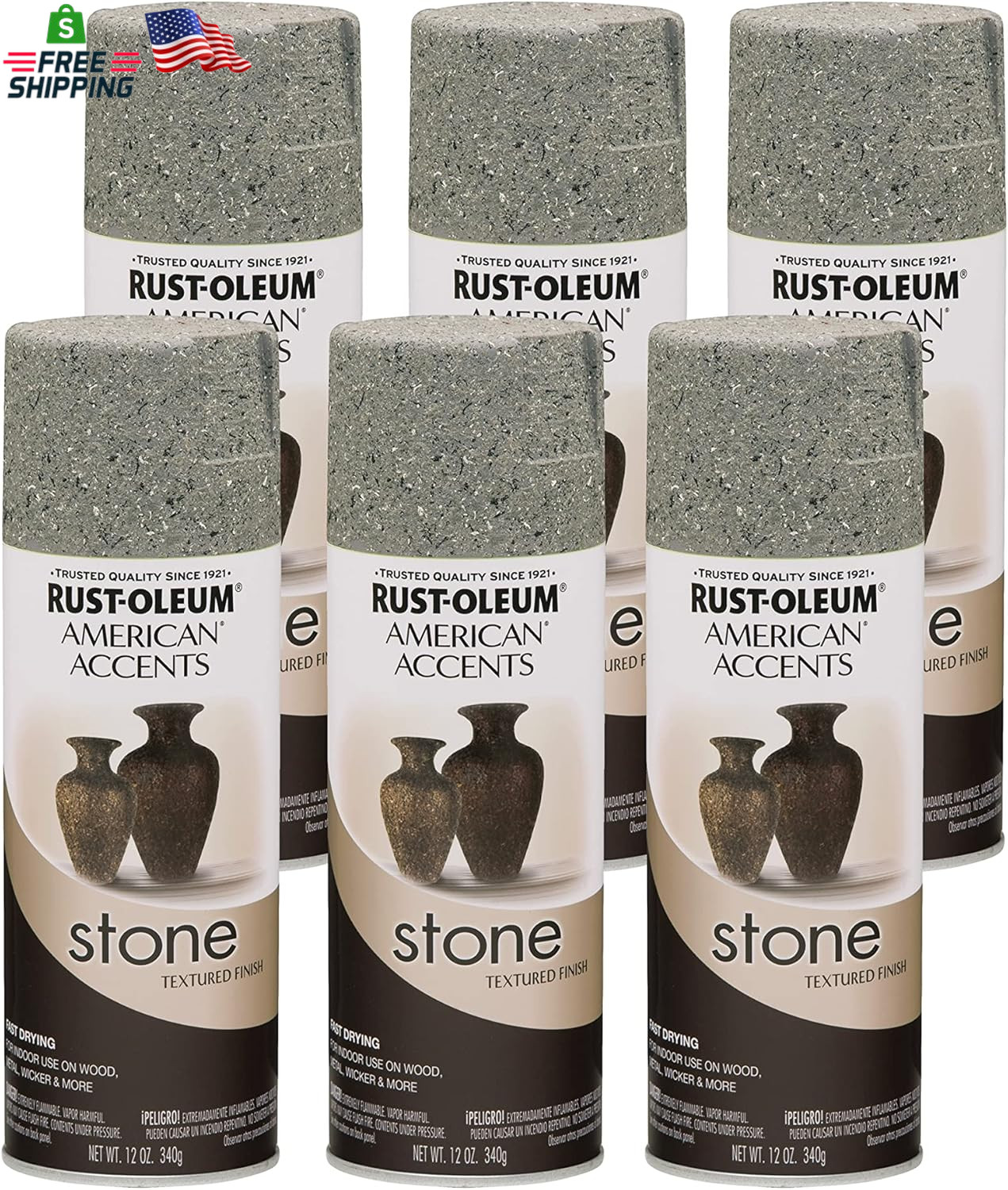 Rust-Oleum 7992830-6PK Stone Creations Spray Paint, 12 Oz, Gray Stone, 6 Pack