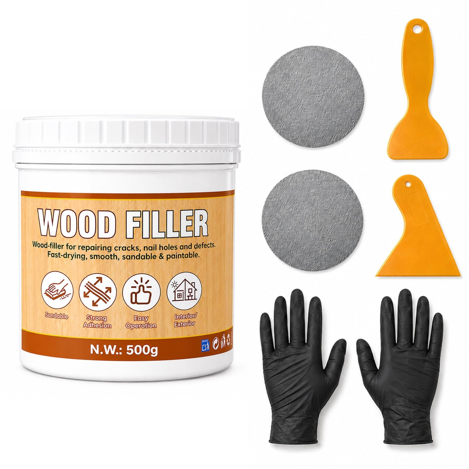 Wood Filler Repair Kit 16.9oz – Paintable & Stainable Putty with…