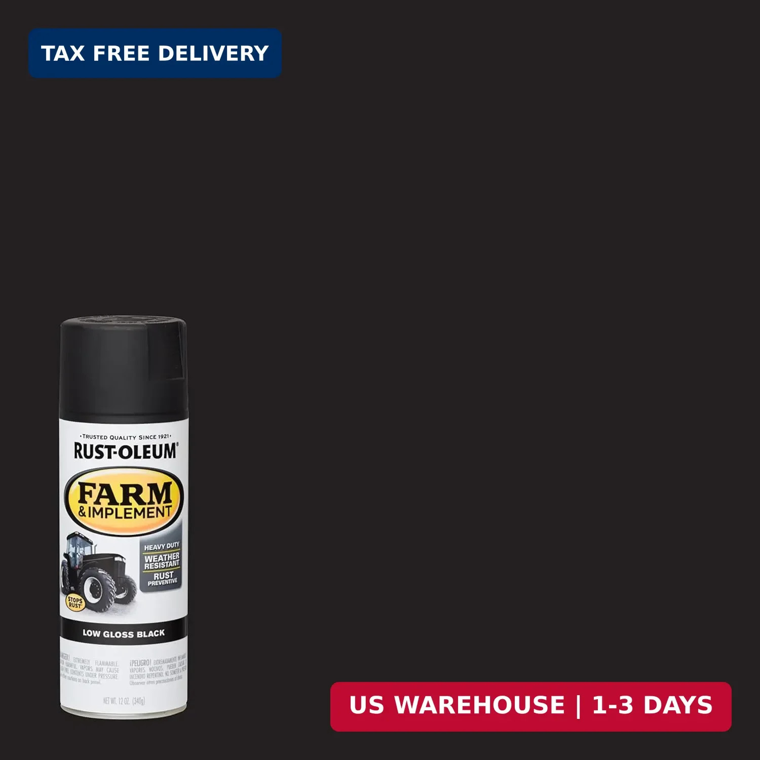 280130 Farm & Implement Spray Paint, 12 oz, Low Gloss Black, (Pack of