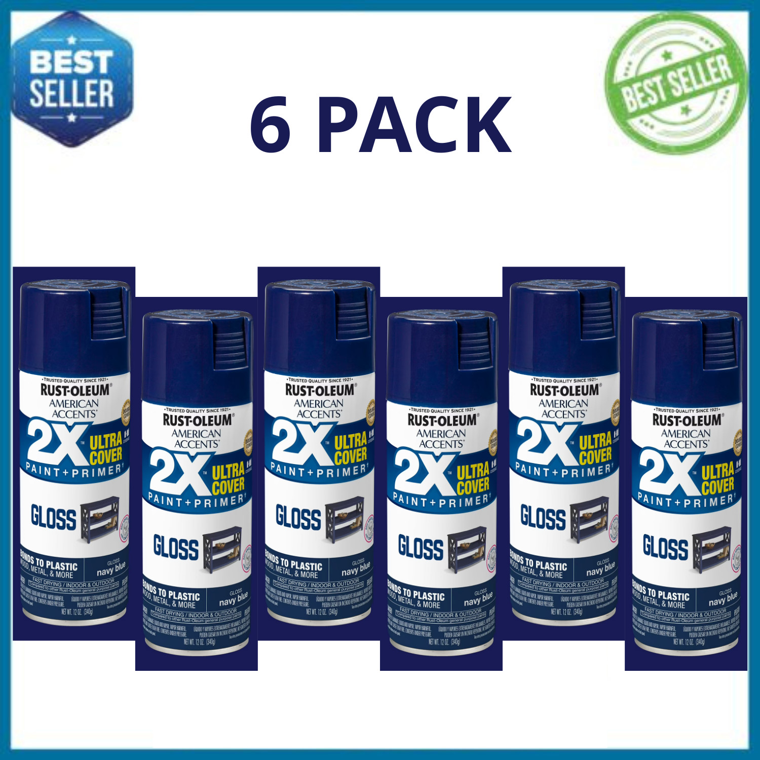 Rust-Oleum 2X Ultra Cover Gloss Navy Blue Spray Paint 12 oz, 6 Pack