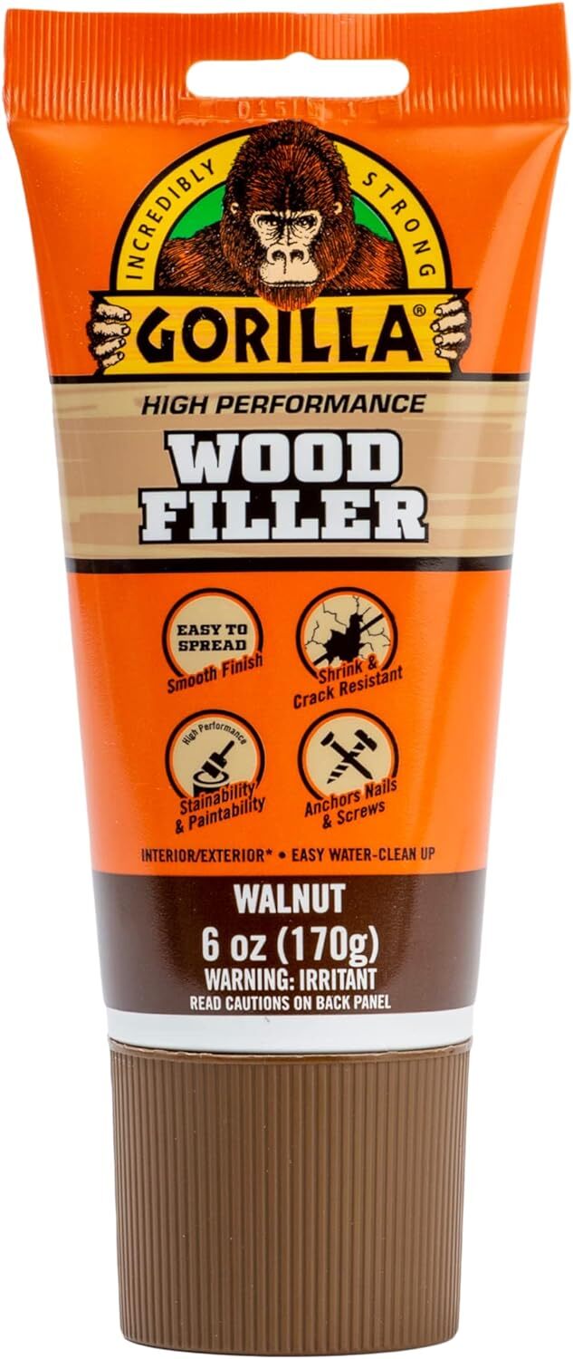 Gorilla All Purpose Wood Filler, 6oz Tube, Walnut (Pack of 1) 1 Pack,