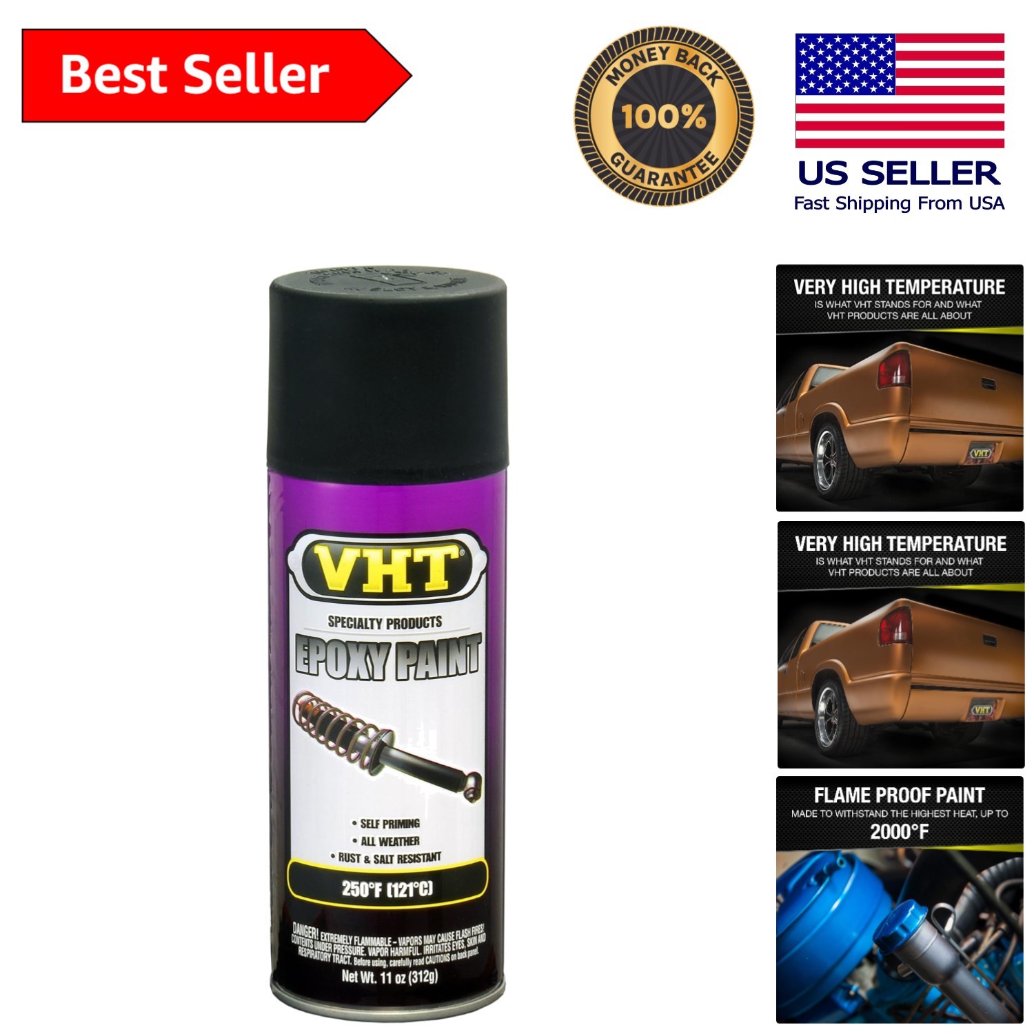 High-Temperature Resistant Satin Black Epoxy Paint – 11 oz. All Weather Use
