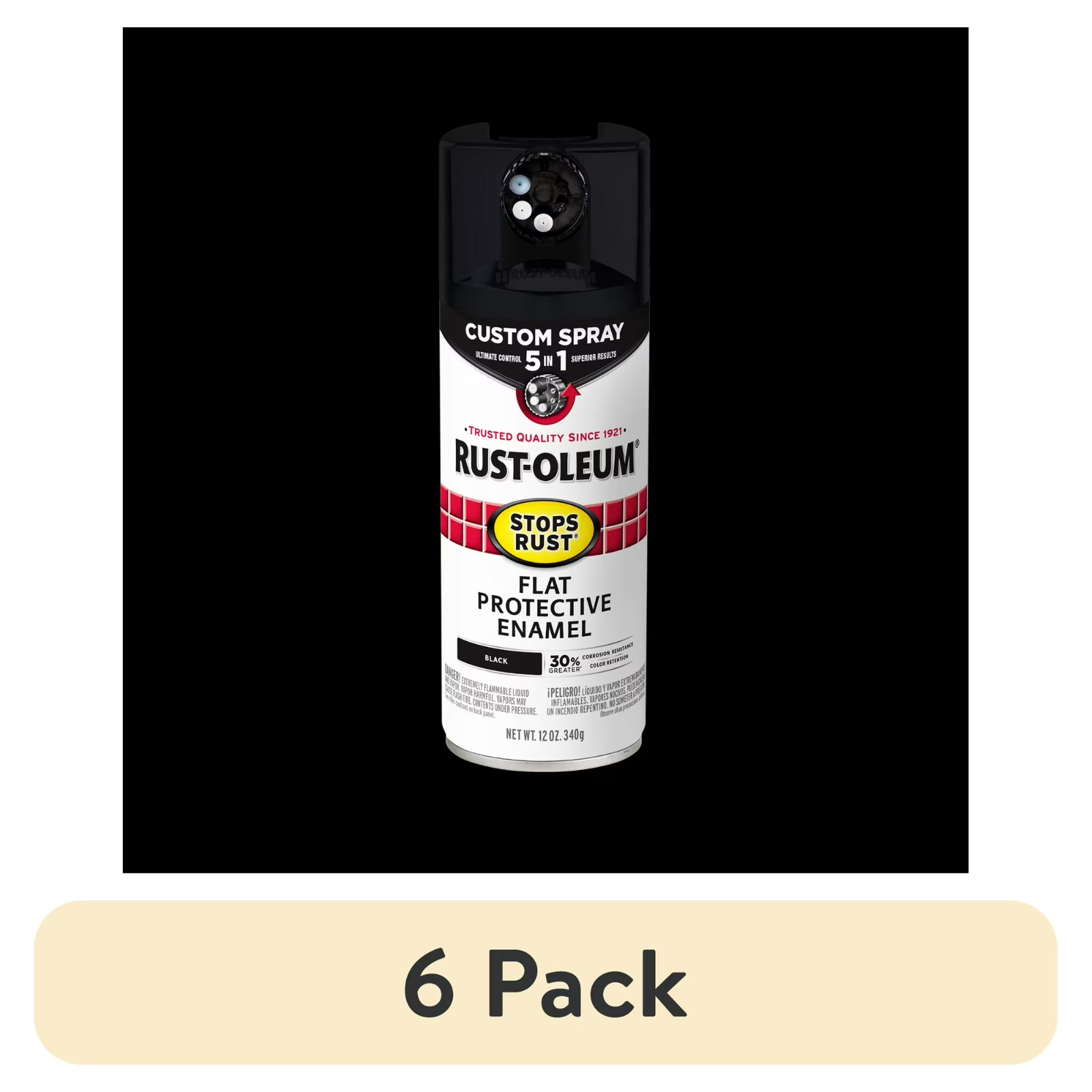(6 Pack) Rust-Oleum Stops Rust 5-in-1 Flat Black Spray Paint Custom Spray 12 oz