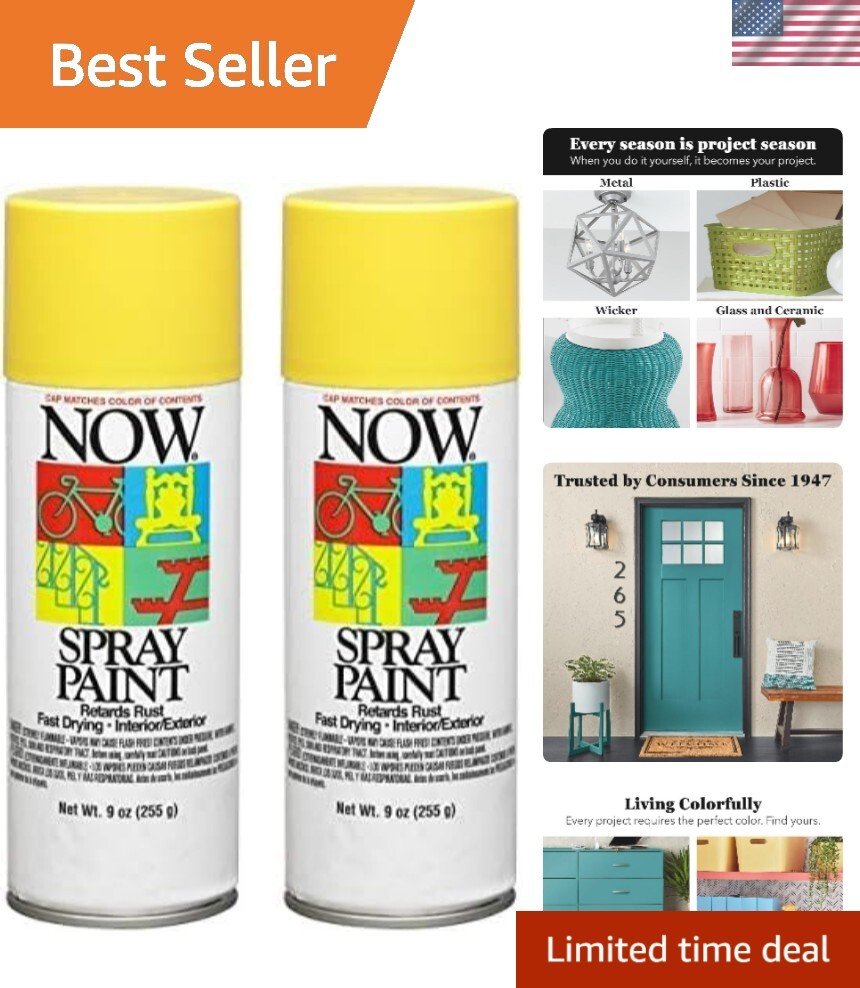 Bright Sunshine Yellow Spray Paint – 18oz Total, Rust & Fade Protection – 2 Pack