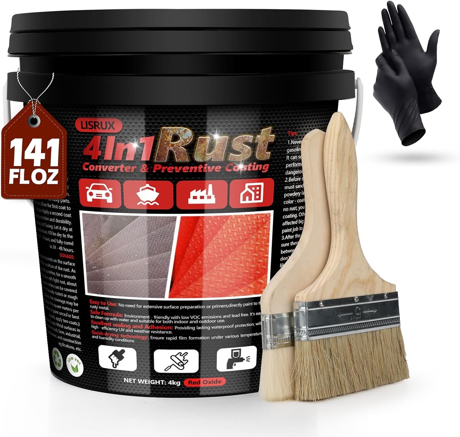 Rust Converter & Metal Primer, 141 Fl Oz Black Rust Inhibitor Paint for Metal…