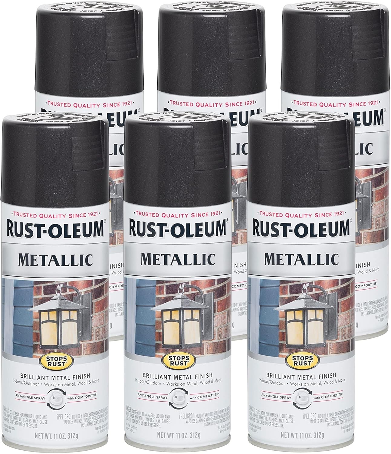 6PK Stops Rust Metallic Spray Paint, 11 oz, Black Night, 6 Pack