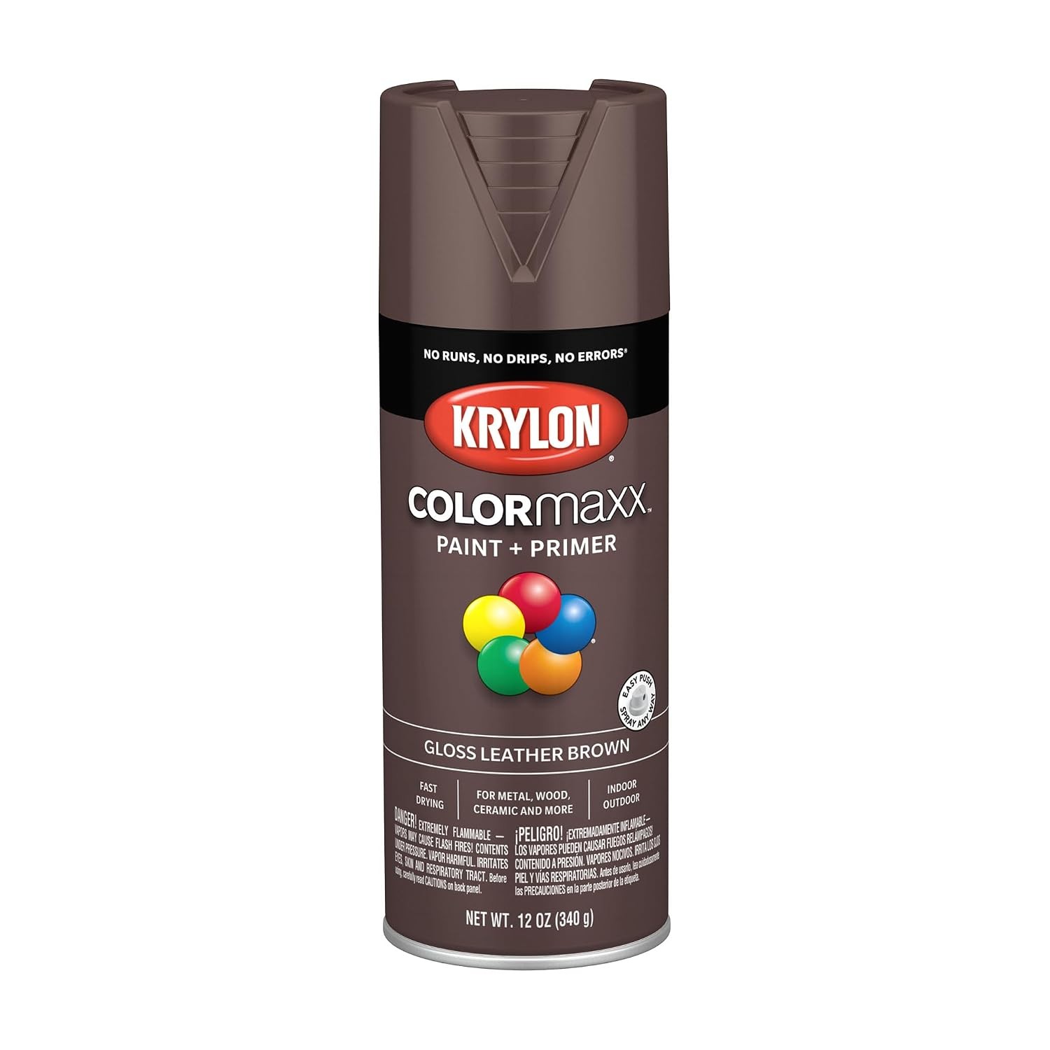 Krylon Colormaxx 12 oz Leather Brown Gloss Spray Paint and Primer Fast Drying