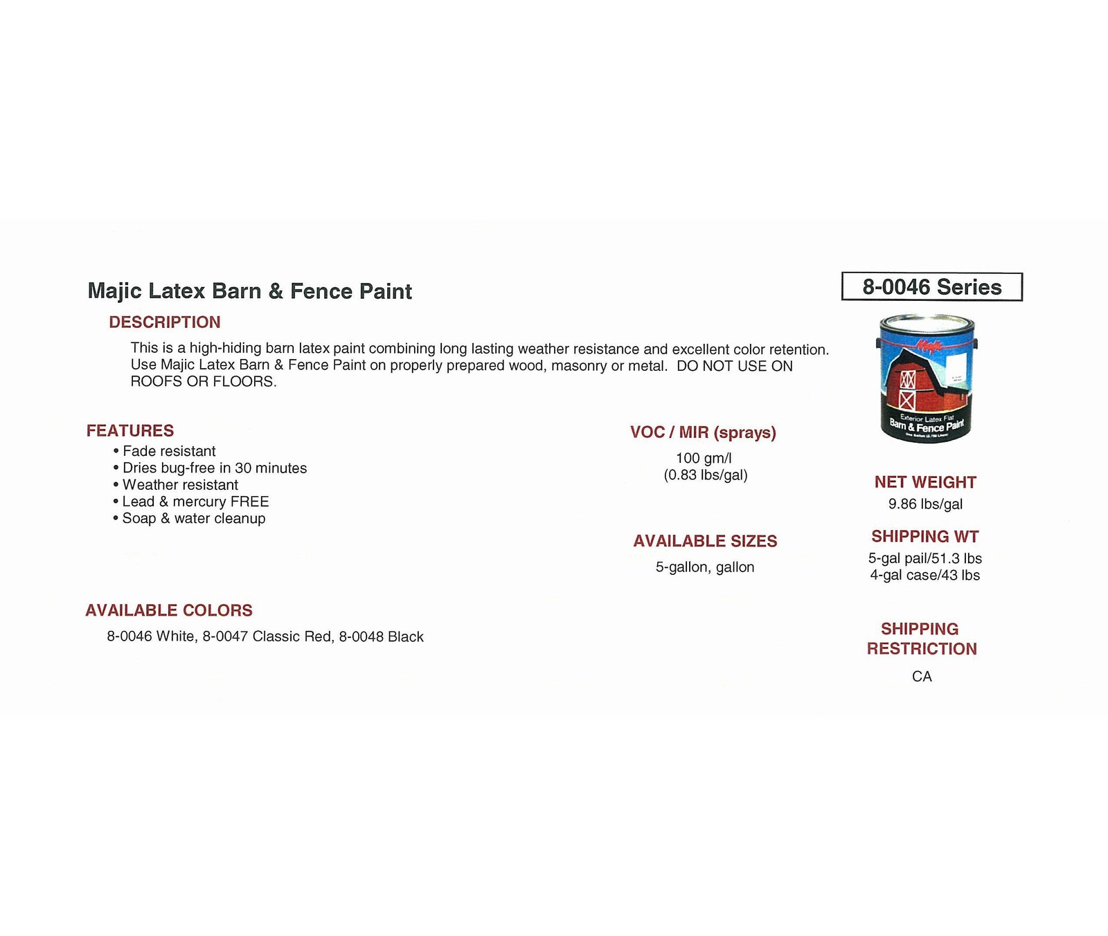 Paints 8-0048-1 Latex Flat Barn & Fence Paint, 1-Gallon, Black