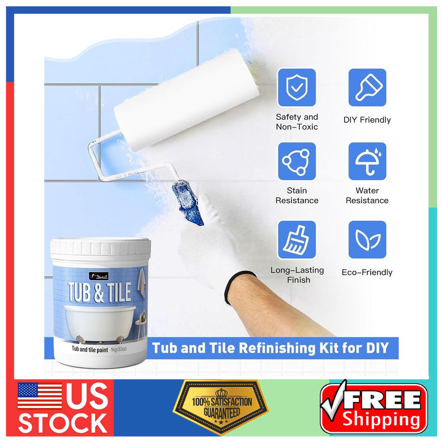 Bathtub Paint & Tile Refinishing Kit with Tools Low Odor White 25-30sq.ft