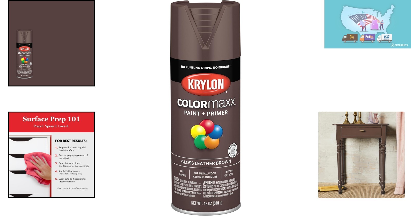 Krylon COLORmaxx Gloss Leather Brown Spray Paint & Primer, 12oz – Quick Dry &…