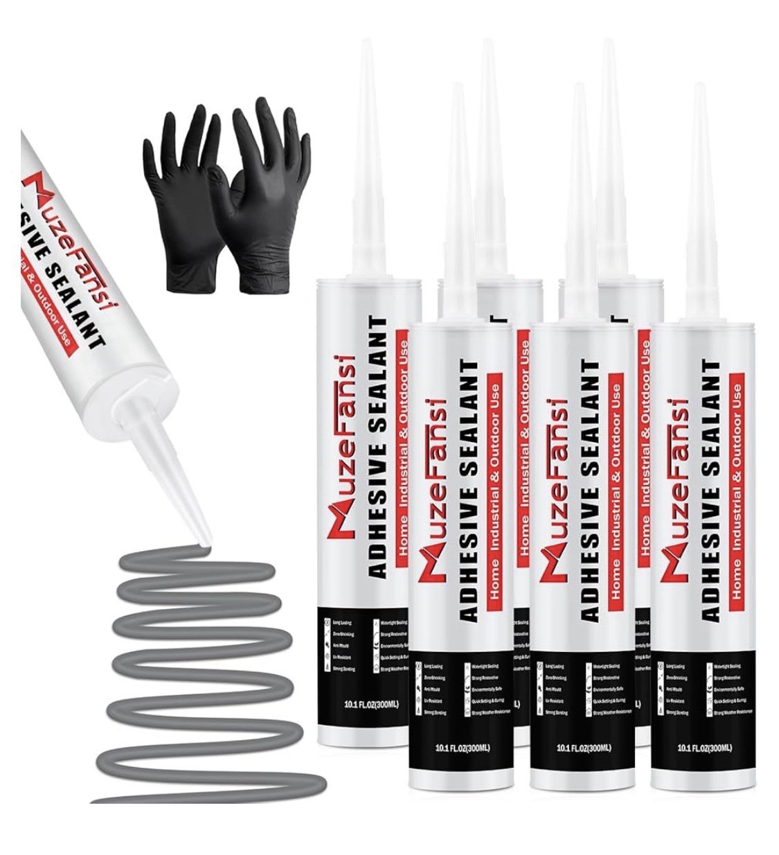 Gray Concrete Crack Filler, Self-Leveling Waterproof Sealant, Fast-Curing 6 Pack
