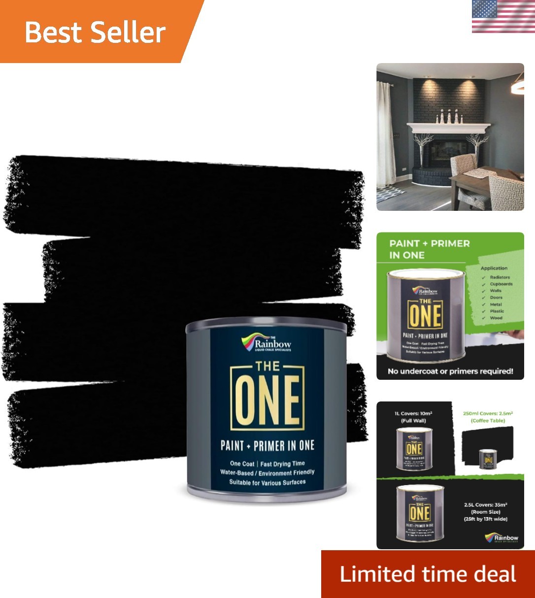 Eco-Friendly Black Gloss Paint & Primer – 8.5 Fl Oz | One Coat, Easy Application