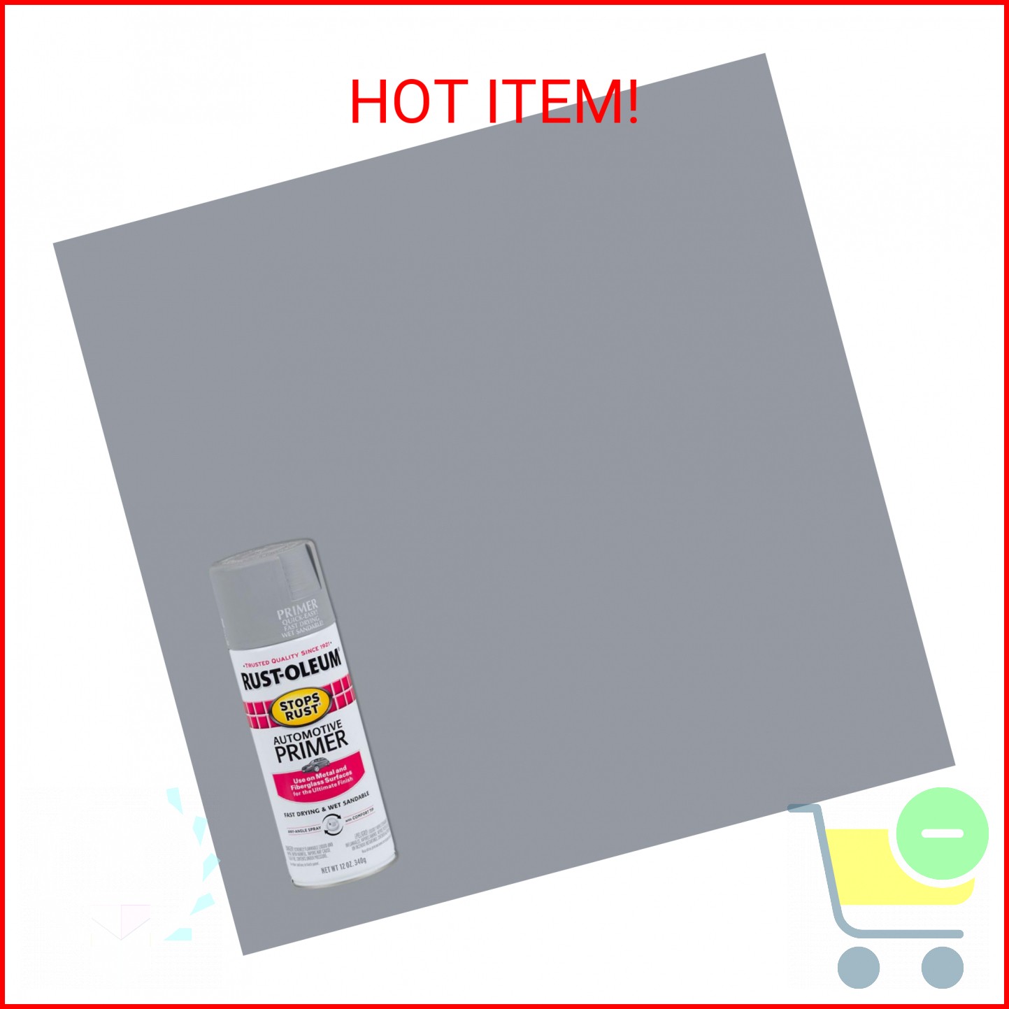 Rust-Oleum 2081830 Stops Rust Automotive Primer Spray, 12 oz, Flat Light Gray