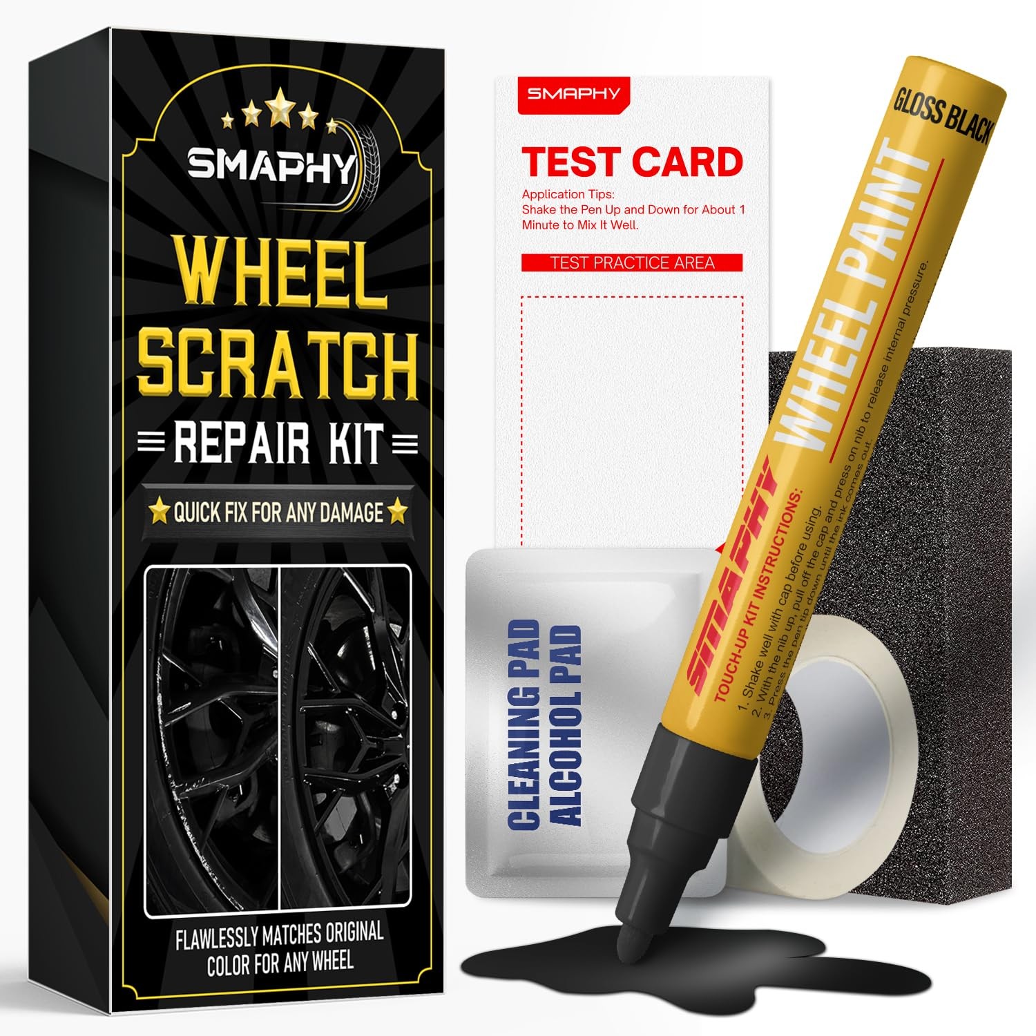 Wheel Scratch Repair Kit – Gloss Black Rim Paint Pen for Curb Rash Fix