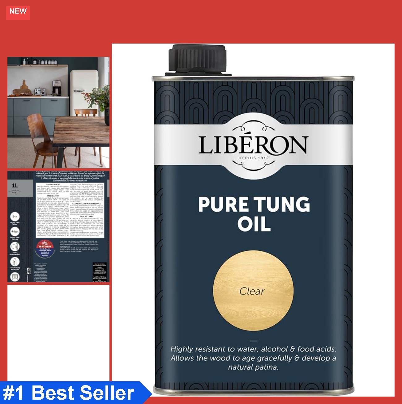 Pure Tung Oil 500ml Wood Finish Food Safe Interior Exterior Matt Sealant