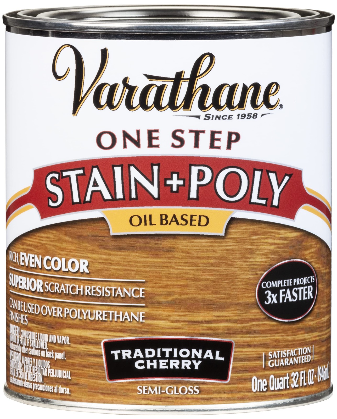 225246H Oil-Based One Step Stain + Poly, Quart, Traditional Cherry
