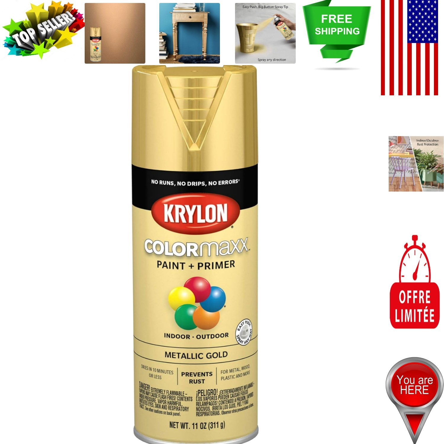 11oz COLORmaxx Spray Paint – Rust Resistant Metallic Gold for Any Surface