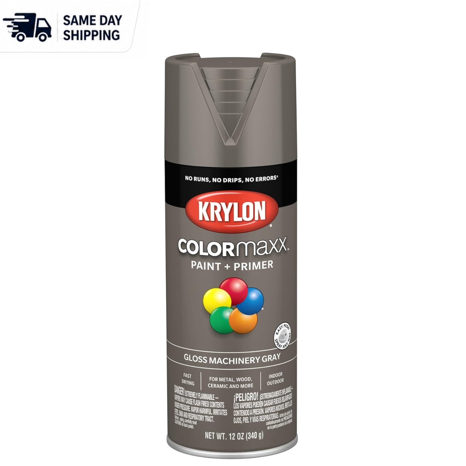 Krylon COLORmaxx Gloss Machinery Gray Spray Paint, 12oz – Fast-Drying & Durable