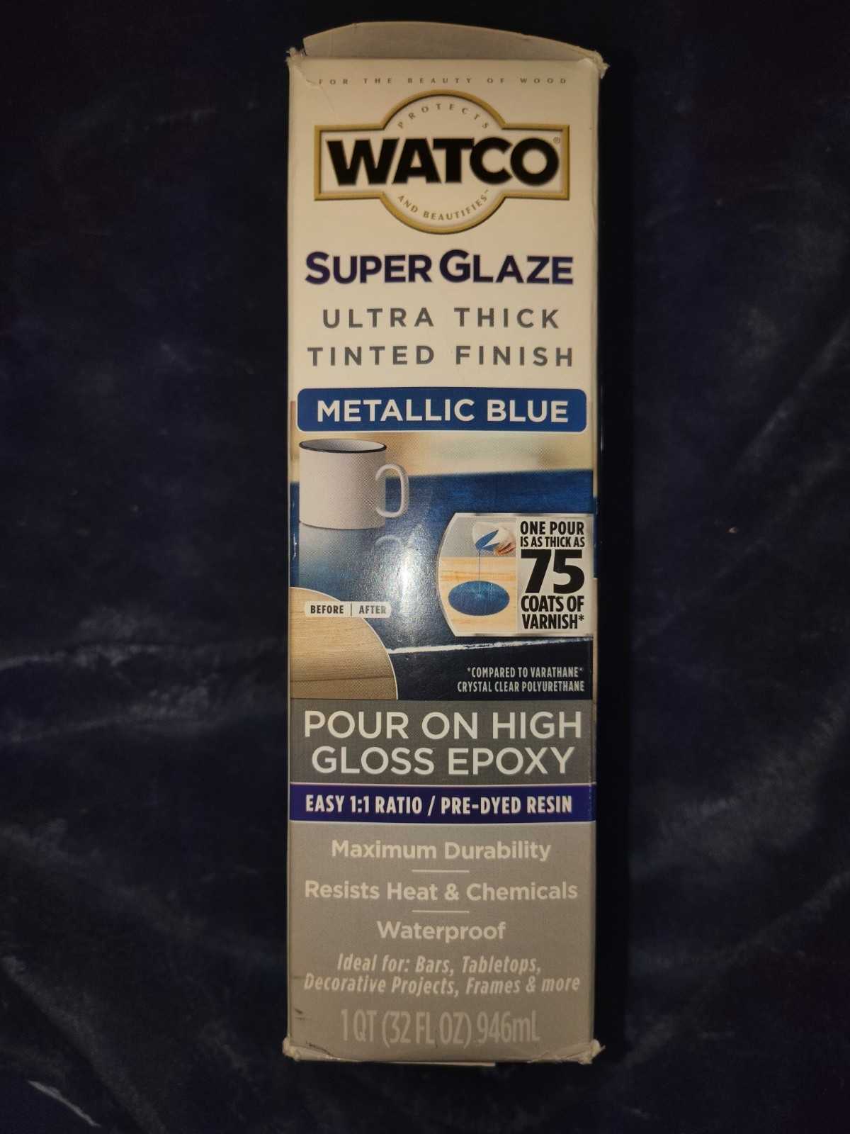 Rust-Oleum Watco- Super Glaze Pour On High Gloss Epoxy Met-Blue 1qt- Free Ship
