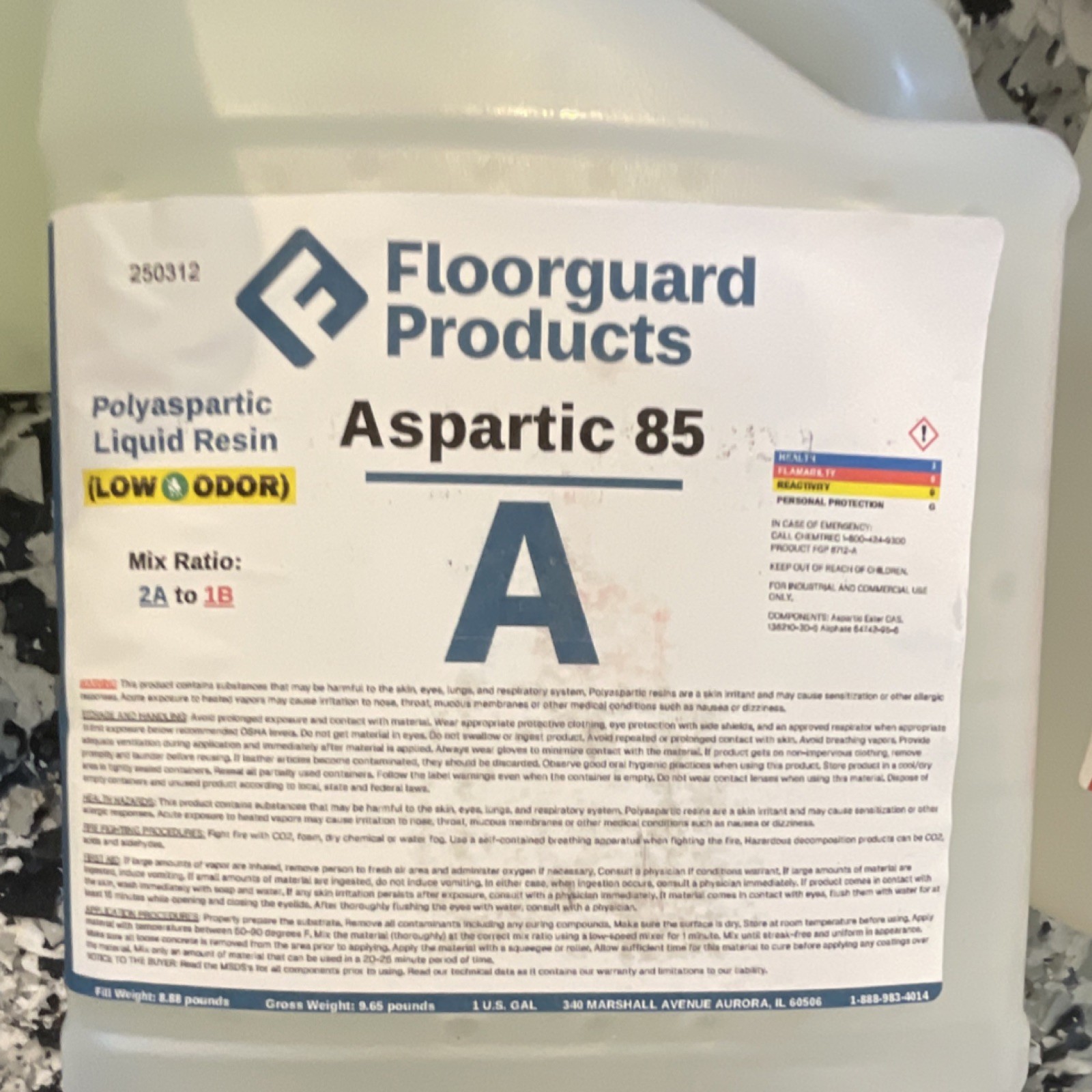 Polyaspartic Liquid Resin Low Odor Clear 3 Gal kit. Base and top coat.