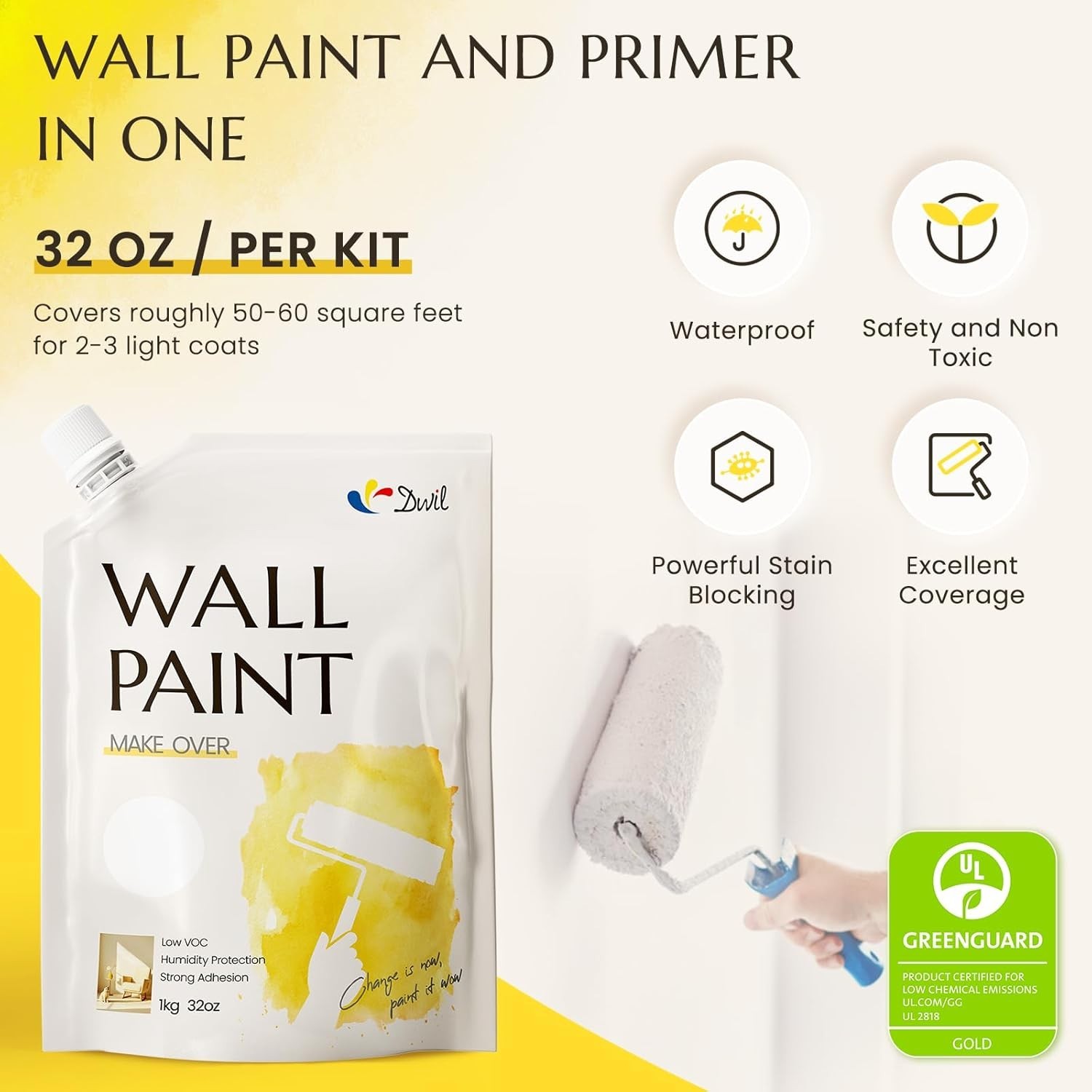 White Interior Wall Paint 32 Oz Covers 80-86 sq ft Water Based Ceiling Paint