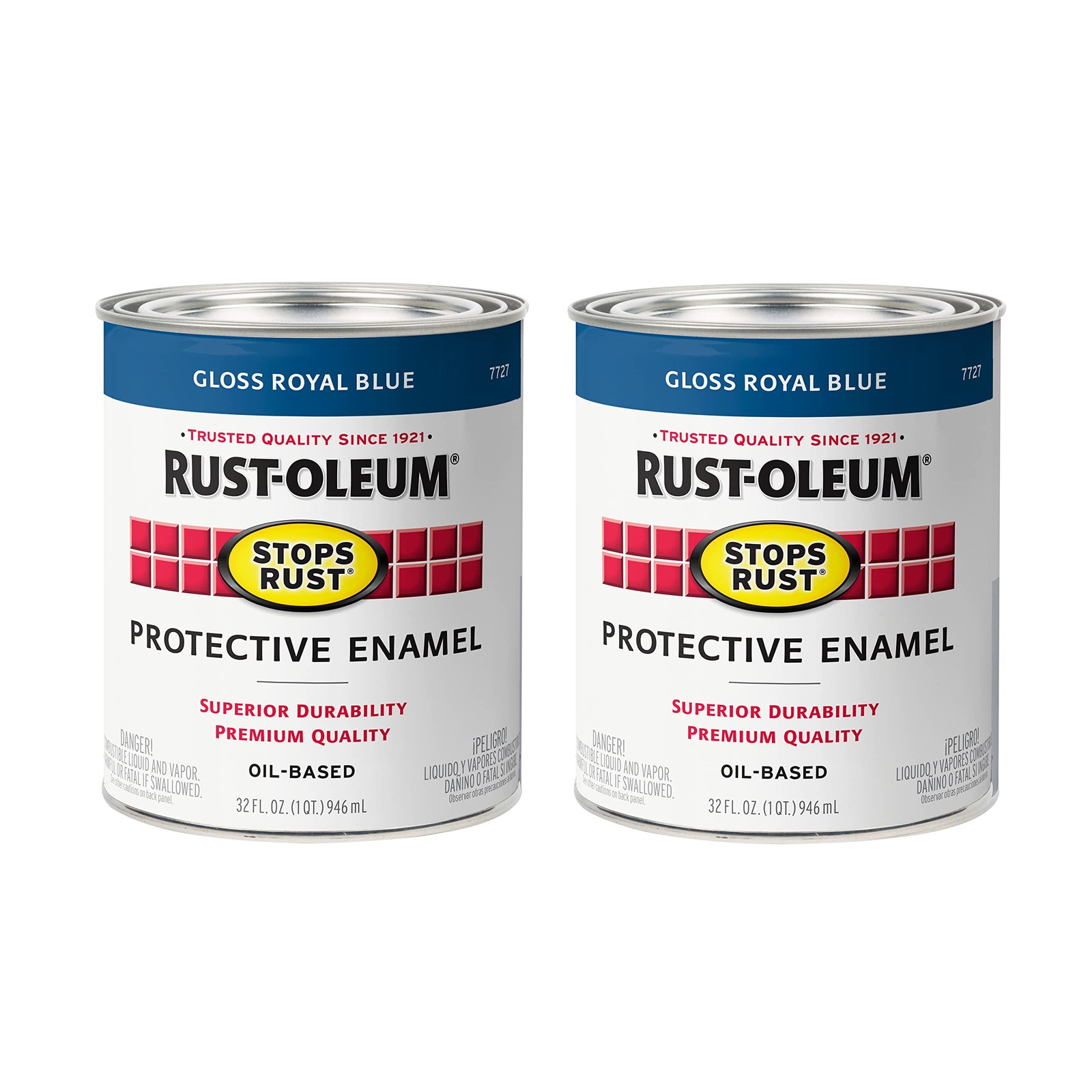 Rust-Oleum 7727502-2PK Stops Rust Brush On Paint, Quart, Gloss Royal Blue, 2 …