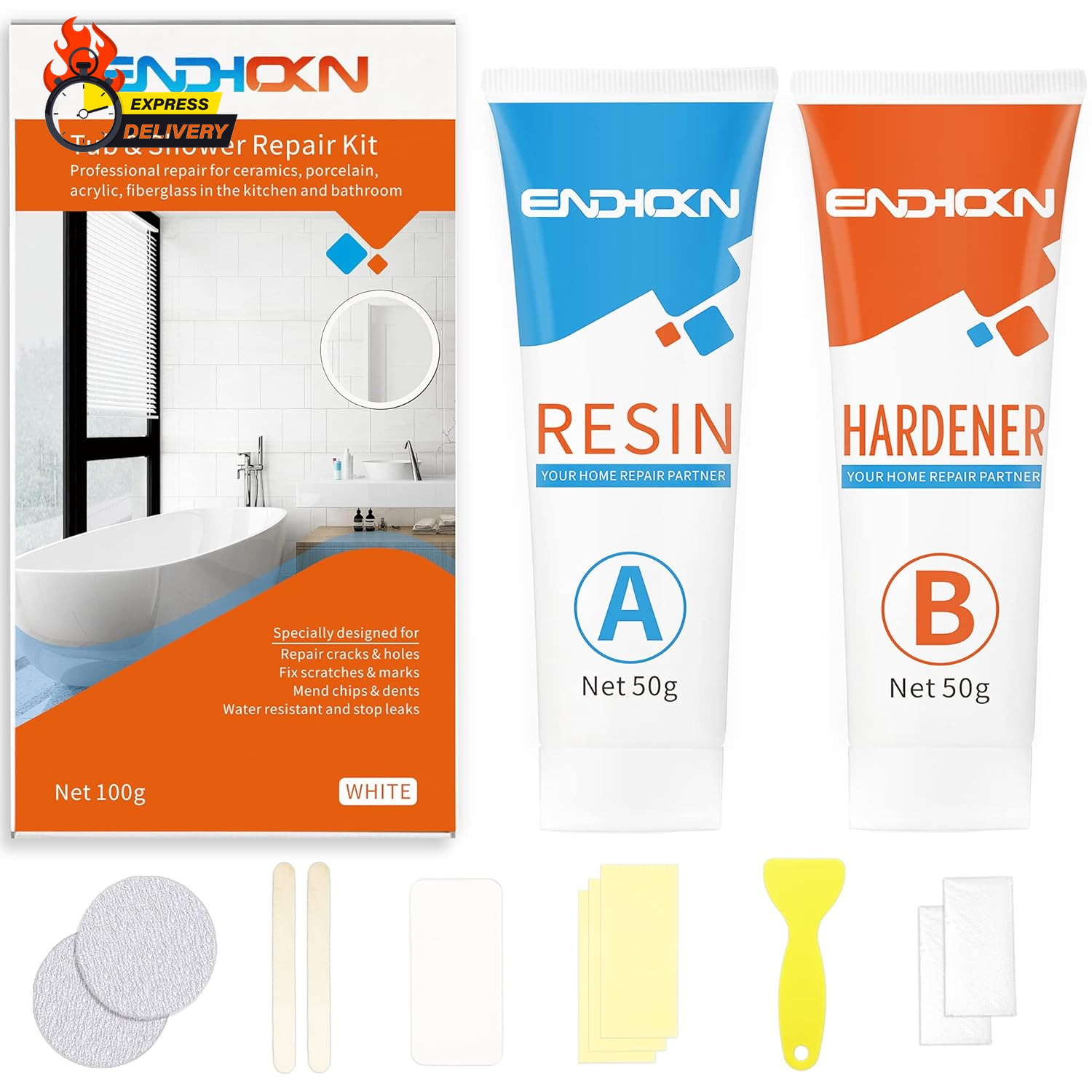 Bath Repair Kit White, Enamel, Porcelain, Acrylic, Fiberglass, Ceramic Sink, Tu