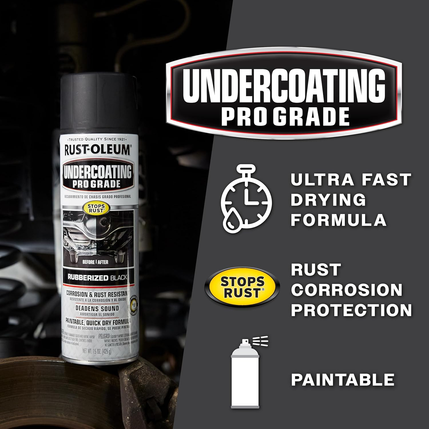 248656 Professional Grade Rubberized Undercoating Spray, 15 Oz, Black