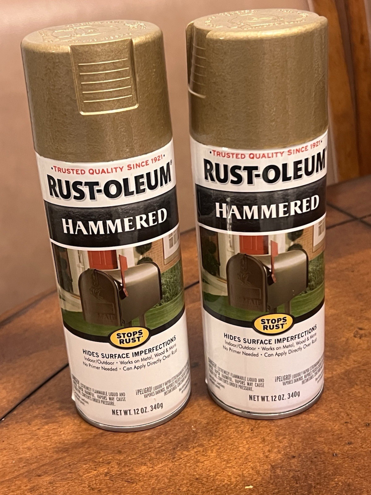Lot Of 2 Rust-Oleum 7210 Stops Rust Hammered Gold Spray Paint 12 oz New