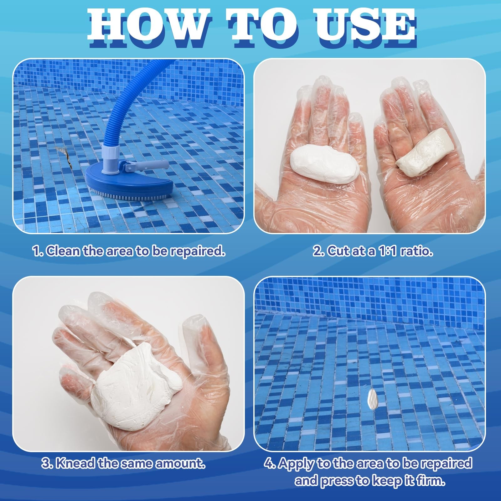 Tiepetly Pool Putty for leaks Underwater, 2 Part Epoxy Set, 17.6oz, 1