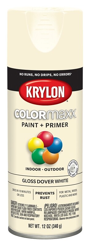 KRYLON 5516 COLORmaxx Spray Paint, Gloss, Dover White, 12 oz, Aerosol Can