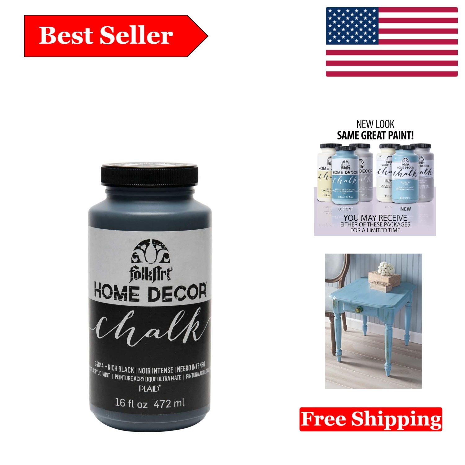 Home Decor Chalk Rich Black – 16 oz Ultra-Matte Acrylic Paint for DIY & Furni…