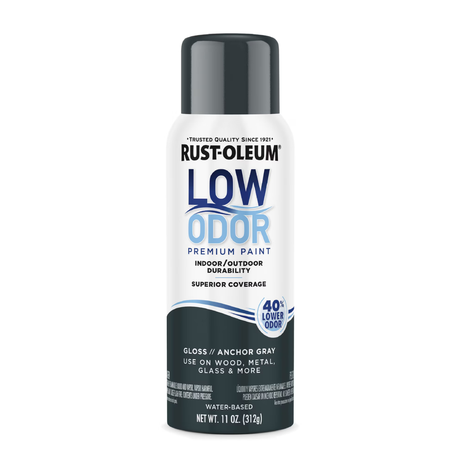 (6 pack) Anchor Gray, Rust-Oleum Low Odor Premium Gloss Spray Paint- 11 oz