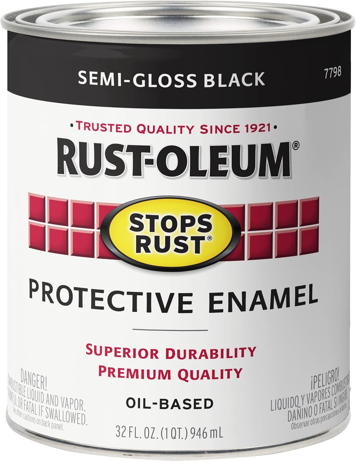 Rust-Oleum 7798502 Stops Rust Brush On 32 Fl Oz (Pack of 1), Semi-Gloss Black