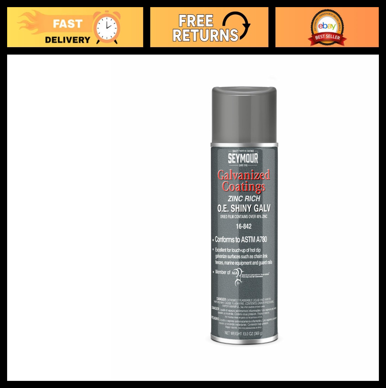 Galvanized Coatings Spray Paint, OE Shiny Finish, 13oz Can for Metal & Rust Prot